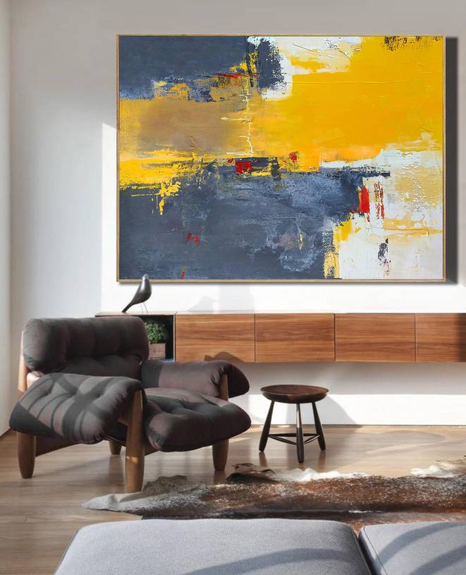 All You Office Yellow Abstract Canvas Artwork ES7JJ wall art